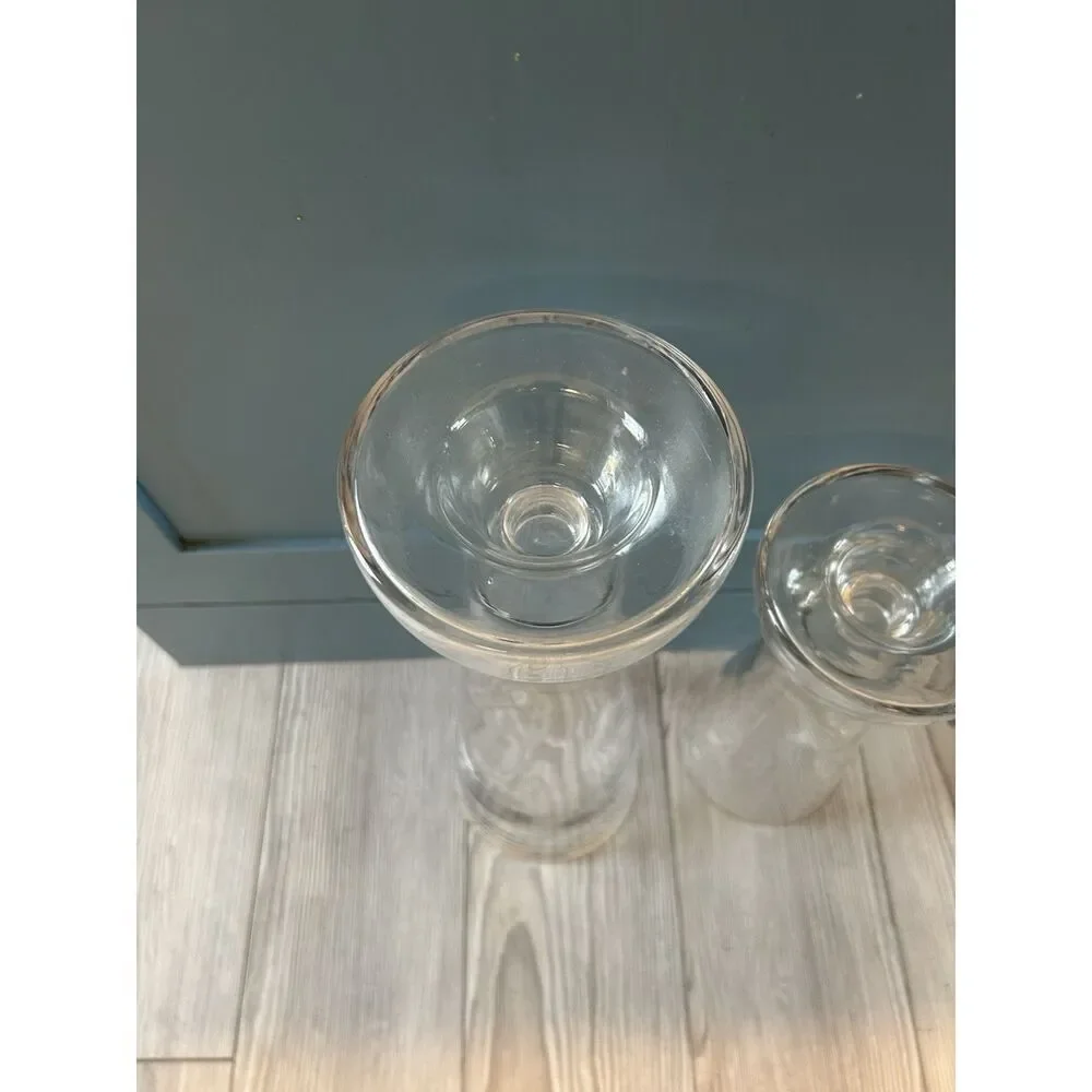 Tall Unbranded 2 Votive /Taper Candle Holders 13 1/5, 10” Clear Glass Preowned